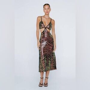 Nasty Gal Multicolor Sequin Strappy Midi Dress